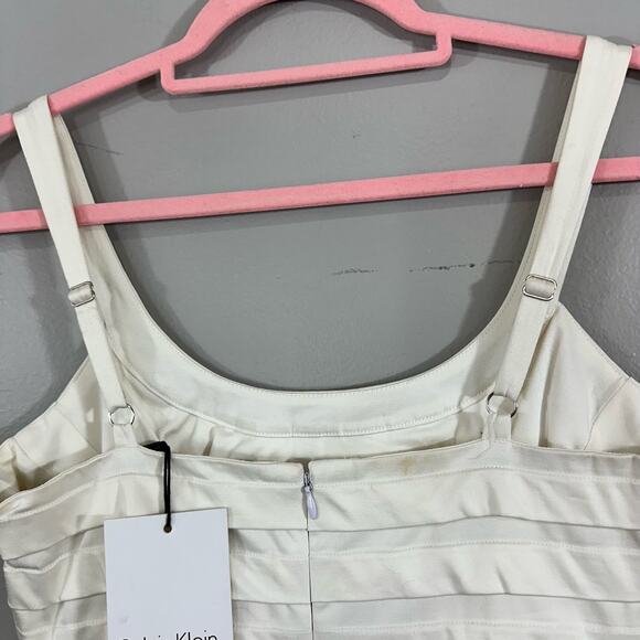 Calvin Klein NWT Winter White Spaghetti Strap Pintuck Cotton Stretch Dress Sz 2 - Picture 10 of 12